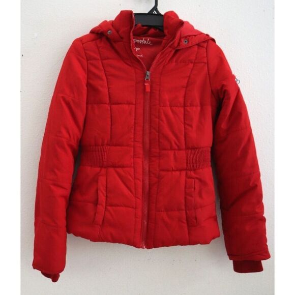 Aeropostale 8704AH11 Juniors Sz Small Red Hooded Winter Puffer Coat - Picture 1 of 8